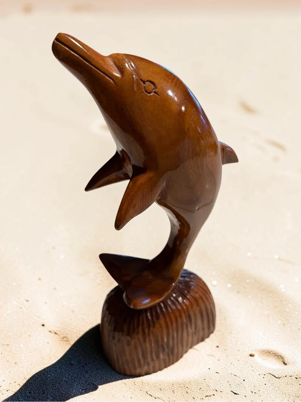 Hand-Carved Wooden Dolphin Figure